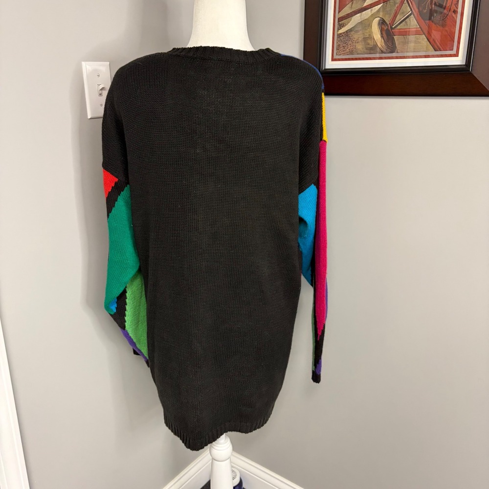 Venezia Vintage Colorblock Geometric Diamond Knit Sweater Womens 14/16 L XL - Picture 3 of 7